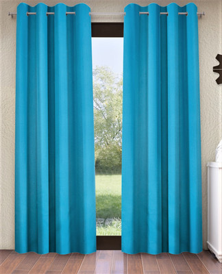 Fashion String 213 cm (7 ft) Door Polyester Semi Transparent Curtain (Pack Of 2)(Aqua, Solid)