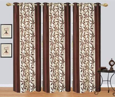 Adimanav 152.4 cm (5 ft) Window Polyester Semi Transparent Curtain (Pack Of 3)(Brown, Floral)