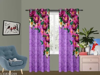 SJV 154 cm (5 ft) Polyester Room Darkening Window Curtain Single Curtain(Floral, Purple)