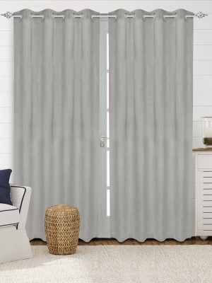Saral Home 213 cm (7 ft) Velvet Room Darkening Door Curtain (Pack Of 2)(Solid, Grey)