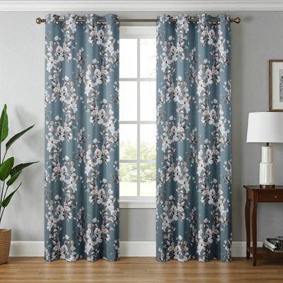 Kraftiq Homes 214 cm (7 ft) Door Polyester Blackout Curtain (Pack Of 2)(Green Orchid, Floral)