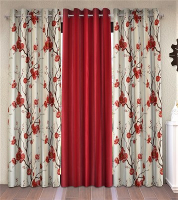 Fashion String 213 cm (7 ft) Polyester Semi Transparent Door Curtain (Pack Of 3)(Floral, Maroon)