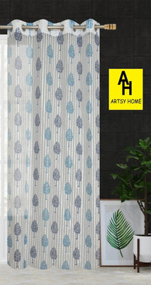 BANAVY 214 cm (7 ft) Door Tissue, Net Semi Transparent Curtain Single Curtain(Blue, White, Printed)