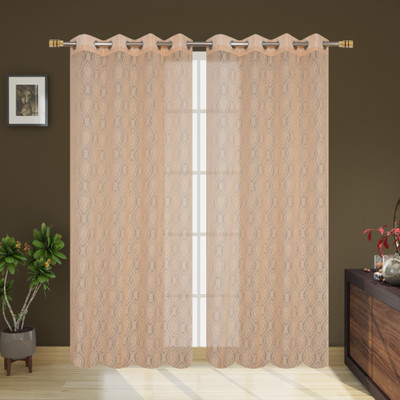 TRUST HOME 274 cm (9 ft) Long Door Net Transparent Curtain (Pack Of 2)(Beige, Floral)