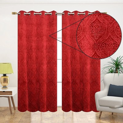 LOOMLYFE 153 cm (5 ft) Velvet Blackout Window Curtain (Pack Of 2)(Printed, Maroon)