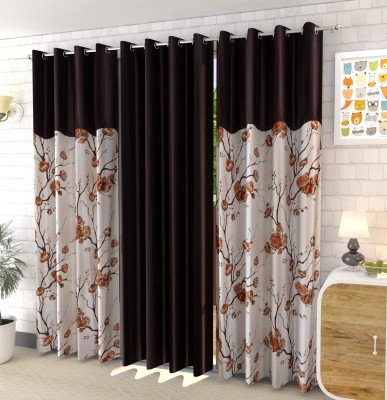 THE LAILA 154 cm (5 ft) Polyester Semi Transparent Window Curtain (Pack Of 3)(Floral, Pink)