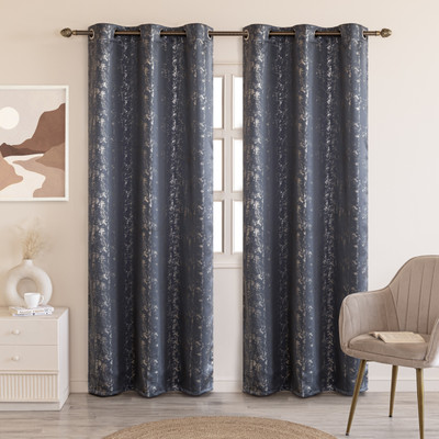 HOMEMONDE 213.36 cm (7 ft) Door Polyester Blackout Curtain (Pack Of 2)(Grey - Abstract, Printed)