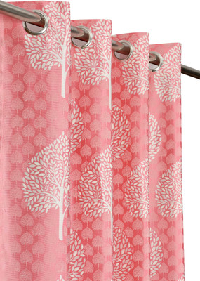 Kraftiq Homes 214 cm (7 ft) Door Polyester Semi Transparent Curtain Single Curtain(Maroon, Printed)