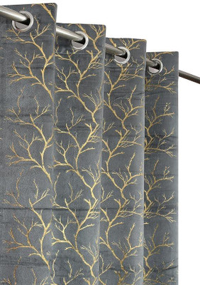 Decorfy 213 cm (7 ft) Door Velvet Room Darkening Curtain Single Curtain(Grey, Floral)
