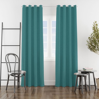 HOMEMONDE 274.4 cm (9 ft) Polyester Room Darkening Long Door Curtain (Pack Of 2)(Solid, Turquoise)