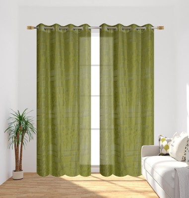 REHAAN 153 cm (5 ft) Polyester Semi Transparent Window Curtain (Pack Of 2)(Floral, Green)