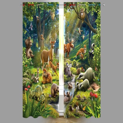 nobel fab 274 cm (9 ft) Polyester Room Darkening Long Door Curtain (Pack Of 2)(Floral, Green)