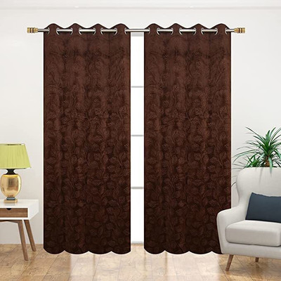 Stackers 213 cm (7 ft) Door Velvet Room Darkening Curtain (Pack Of 2)(Brown, Floral)