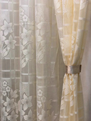 SR Collection 152 cm (5 ft) Window Net Semi Transparent Curtain (Pack Of 4)(Cream, Floral)