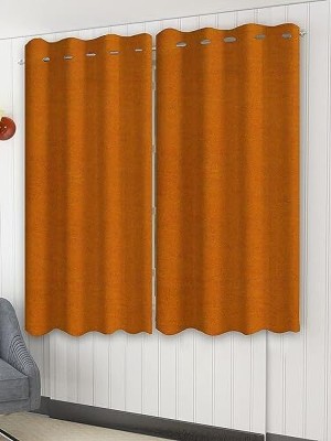 Trance Home Linen 152.4 cm (5 ft) Cotton Semi Transparent Window Curtain (Pack Of 2)(Plain, Mustard)