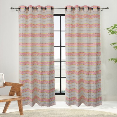 Dekor World 150 cm (5 ft) Cotton Semi Transparent Window Curtain (Pack Of 2)(Striped, Multicolor)