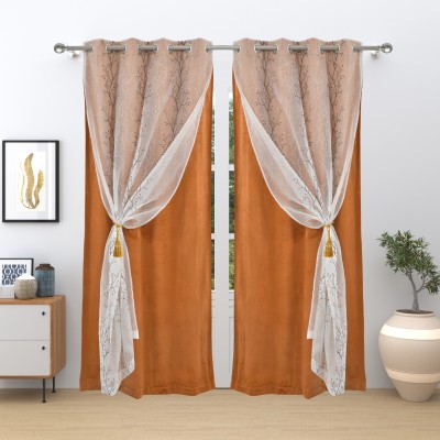 GD Home Fabric 152.4 cm (5 ft) Polyester Blackout Window Curtain (Pack Of 2)(Printed, Metallic Brown & White)