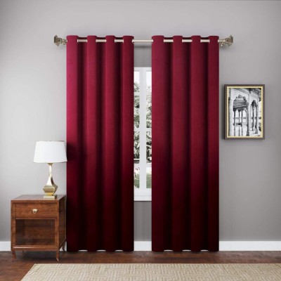 GD Home Fabric 213.36 cm (7 ft) Velvet Blackout Door Curtain (Pack Of 2)(Solid, Maroon)