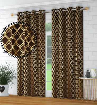 FabFabriX 152.4 cm (5 ft) Window Velvet Room Darkening Curtain (Pack Of 2)(Brown, Geometric)