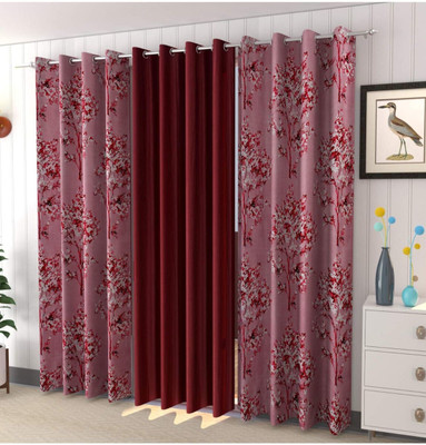 BANAVY 154 cm (5 ft) Window Polyester Room Darkening Curtain (Pack Of 3)(Maroon, Printed)