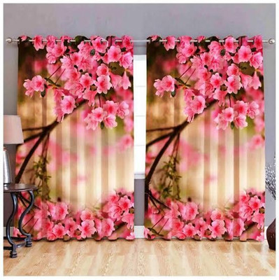 Ad Nx 214 cm (7 ft) Door Polyester Room Darkening Curtain Single Curtain(Pink, Floral)