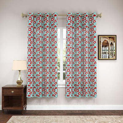 Blocks Of India 150 cm (5 ft) Window Cotton Semi Transparent Curtain (Pack Of 2)(Blue, Printed)