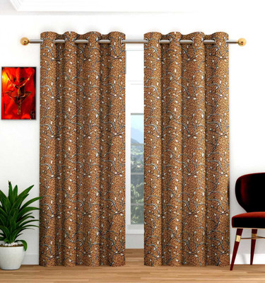 croox 152 cm (5 ft) Window Polyester Semi Transparent Curtain (Pack Of 2)(Beige, Floral, Printed)