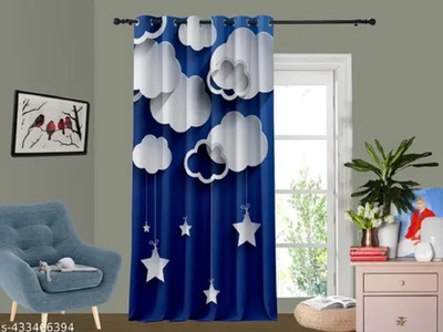 Ad Nx 214 cm (7 ft) Door Polyester Room Darkening Curtain Single Curtain(Blue, Floral)