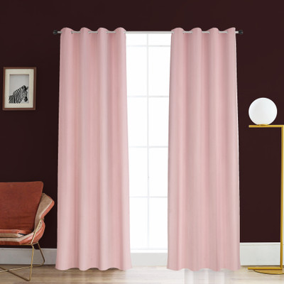 EVERLUSH 215 cm (7 ft) Door Silk Blackout Curtain (Pack Of 2)(Pink, Plain)