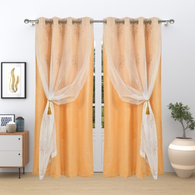 GD Home Fabric 213.36 cm (7 ft) Polyester Blackout Door Curtain (Pack Of 2)(Printed, Tan & White)