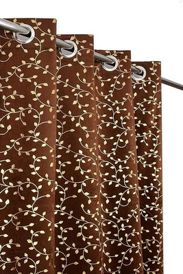 Benchmark 152 cm (5 ft) Window Velvet Room Darkening Curtain (Pack Of 2)(Coffee, Printed)