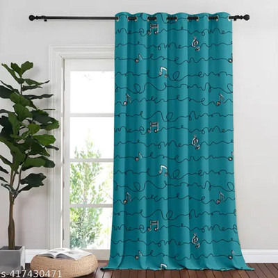 IDV 154 cm (5 ft) Window Polyester Room Darkening Curtain Single Curtain(Blue, Printed)