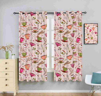 nobel fab 214 cm (7 ft) Door Polyester Room Darkening Curtain Single Curtain(Pink, Printed)