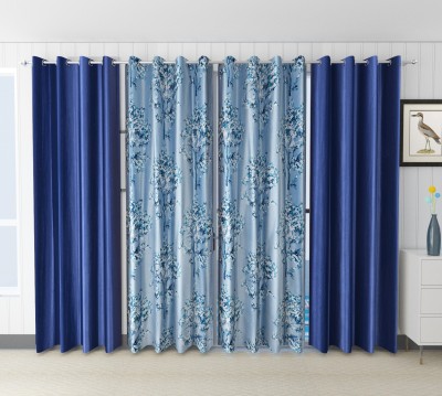 kiara Creations 274 cm (9 ft) Polyester Semi Transparent Long Door Curtain (Pack Of 4)(Printed, Blue)