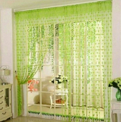NIKITA ENTERPRISE 213 cm (7 ft) Door Polyester Semi Transparent Curtain (Pack Of 2)(Green, Self Design)