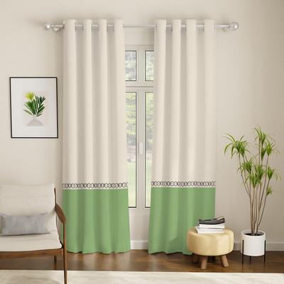 Urban Space 213 cm (7 ft) Door Cotton Blackout Curtain (Pack Of 2)(Green, Printed)