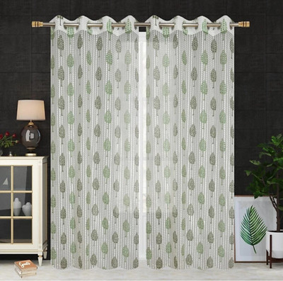 DTODEXPRESS 152.4 cm (5 ft) Window Tissue Semi Transparent Curtain (Pack Of 2)(Green, Printed)