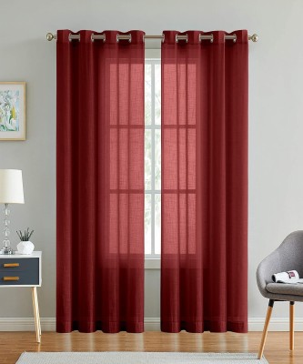 GD Home Fabric 213.36 cm (7 ft) Cotton Semi Transparent Door Curtain (Pack Of 2)(Solid, Maroon)