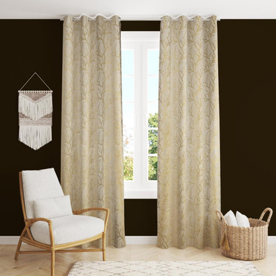 Decorfy 274 cm (9 ft) Long Door Velvet Room Darkening Curtain (Pack Of 2)(Cream, Floral)