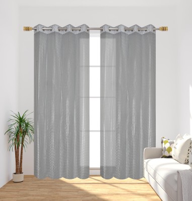 MallowWorld 243 cm (8 ft) Net Semi Transparent Door Curtain (Pack Of 2)(Self Design, Grey)