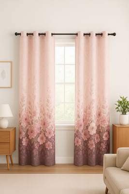 VISITTRENDS 213 cm (7 ft) Window Cotton Room Darkening Curtain (Pack Of 2)(Peach, Floral)