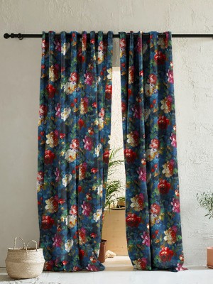 SPACES DRAPE STORY 152 cm (5 ft) Polyester Room Darkening Window Curtain (Pack Of 2)(Floral, Blue & Red)