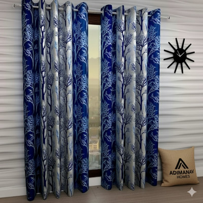 Adimanav 213.36 cm (7 ft) Door Polyester Semi Transparent Curtain (Pack Of 2)(Blue, Self Design)