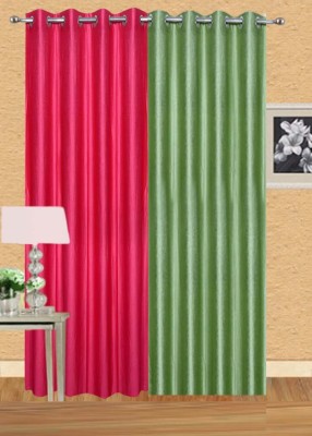 Stella Creations 274 cm (9 ft) Polyester Room Darkening Long Door Curtain (Pack Of 2)(Solid, Pink, Light Green)