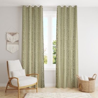 LAfiona 153 cm (5 ft) Silk Room Darkening Window Curtain (Pack Of 2)(Self Design, Olive Green)