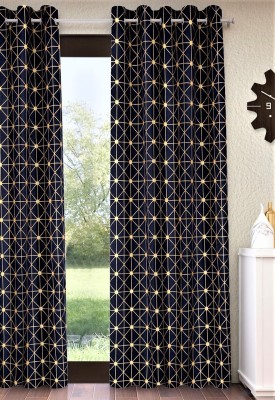 Home Sizzler 213 cm (7 ft) Cotton Room Darkening Door Curtain Single Curtain(Abstract, Design 4:Navy Blue)