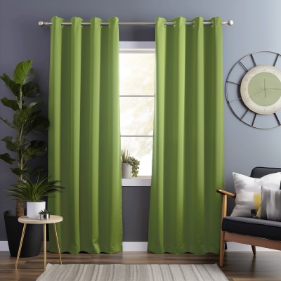 Bedspun 275 cm (9 ft) Polyester Blackout Long Door Curtain Single Curtain(Solid, Green)