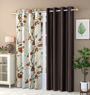 Galaxy Drape 242 cm (8 ft) Shower Polyester Semi Transparent Curtain (Pack Of 2)(Brown, Self Design)