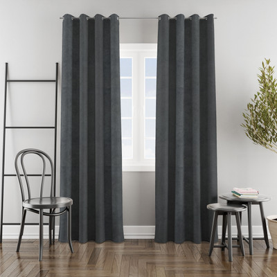 HOMEMONDE 244 cm (8 ft) Shower Polyester Room Darkening Curtain (Pack Of 2)(Grey, Solid)