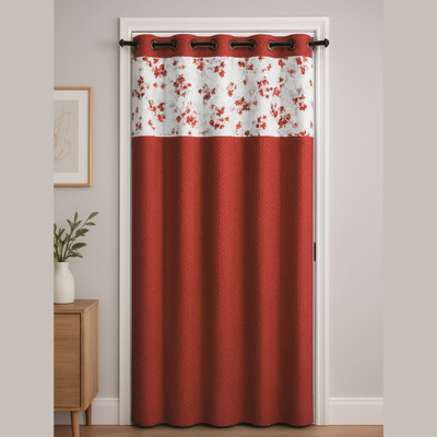 CoverCraze 213 cm (7 ft) Polyester Semi Transparent Door Curtain Single Curtain(Printed, Maroon and White)